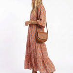 Amaroa | Geometric Print V-Neck Ruffle Midi Dress