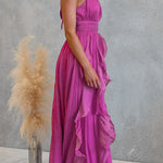 Halter Neck Ruffle Flowy Maxi Dress