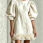 Blanche | Floral-Hem Puff-Sleeve Mini Dress
