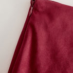Western Retro Red Faux Suede Slit Fringe Midi Skirt