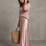Luciana™ | Bias Fall Satin Skirt Knit Layer Set