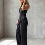 Dara™ | Zip Front Contrast Stitch Wide Leg Jumpsuit