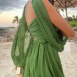 V Neck Back Lace-up Slit Sleeves Mini Dress