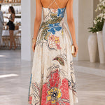 Spaghetti Strap Sweetheart Neck Abstract Floral Print Midi Dress