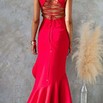 Back Lace-up Sleeveless Ruffle Slit Maxi Dress