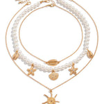 Bohemian Imitation Pearl Holiday Style Retro Starfish Shell Pendant Necklace Set
