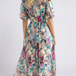 Eulalie | V Neck Short Sleeve Gathered Waist Midi Dress
