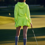 Fluorescent Green Embroidered Hooded Sweatshirt Lantern Skirt Sports Set