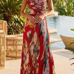One Shoulder Sleeveless Cut Out Waist Floral Print Maxi Dress
