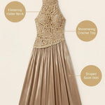 Mockneck Sleeveless Lace Splice Satin Maxi Dress