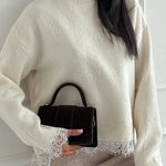 Crewneck Back Slit Lace Patchwork Sweater