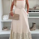 Square Neck Lace Splice Maxi Cami Dress
