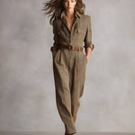 Women's Brown Sophisticated Tweed - Texture Plaid Utility Jumpsuit