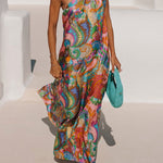 Tie Knot One Shoulder Unique Print Maxi Vacation Dress