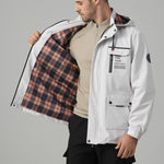 KZZ Men's letter-printed button pocket zipper hooded waterproof jacket