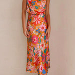 Margovil Tie Back Halter Sleeveless Waisted Maxi Floral Dress
