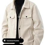KZZ Men's Corduroy Jacket - Autumn/Winter Warm Collar Casual Coat