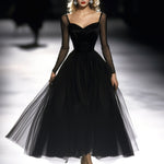 Retro Classic French Black Gauze Maxi Dress