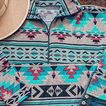Geometric Print Sweatshirts Retro Long Sleeve Bohemia Loose Fit Zip Up Pullover