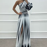 One-Shoulder Rose Detail Patterned Design Dress