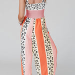 Pink Leopard Color Block Mix Print Straps Jumpsuit