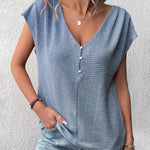 Short Sleeve V Neck Ribbed Knitwear Leisure Loose Fit Work Crochet Top with Pearls