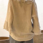 Women's casual ruffle collar cotton and linen tops