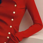 Long Sleeves Skinny Buttoned Pleated Solid Color T-Shirts Tops