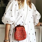 Nadorine Women's Dot Printed Women Dress Elegant Loose Lantern Half Sleeve Midi Dresses