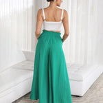 Wide Leg Flowy Pants Summer Boho Elastic Waist Drawstring Palazzo Trousers