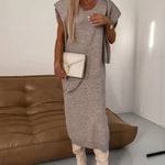 Elegant Two-piece Set Midi Dress and Turtle Neck Sweater Skirt Set