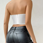 Side Drawstring Bandeau Top With Curved Hem Hook