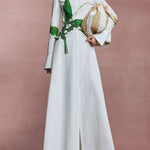 A-Line Long Sleeves Buttoned Flower Print Round-Neck Maxi Dresses