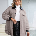 Lapel Collar Plush PU Single-breasted Trench Coat