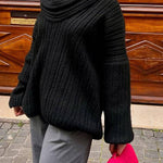 Fashionable Irregular Collar Loose Casual Knitted Sweater