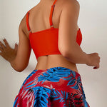 Tropical Print Push Up Ruched Bikini Swimsuit