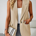 Sleeveless Buckled Slit Side Single Breasted Blazer Casual Office Wear Vest Jacket