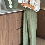 Tropical Calling Linen Blend Unique Print Loose Blouse and Elastic Waist Pocket Pants Set