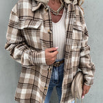 Nadorine Button Down Plaid Print Hoodies Shirt Jacket