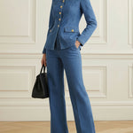 Long Sleeves Buttoned Pockets Solid Color Stand Collar Outerwear