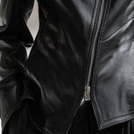 Personality And Fashion High Collar Oblique Zipper Black PU Jacket