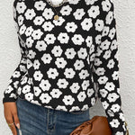 Mock Neck Floral Print Knitted Sweater Color Block Light Weight Sweater