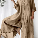 Casual Plain Lapel Collar Single Breasted Wide Leg Jumpsuit