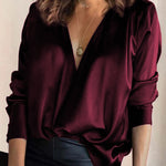 Nadorine Long Sleeve Solid Color V-Neck Top for Women Casual Work Office Loose Fit 2026 | Under $40