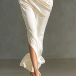 Women's Ivory Satin Fabric One-Shoulder Maxi Dress With Ruched Bodice