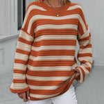 Striped Sweater Women Knitted Crew Neck Pullover Sweater