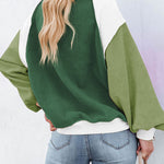 Nadorine Colorblock Bishop Sleeve Sweatshirt Plush Stitching Jumper Crop Top