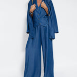 Nadorine Chic Denim Two Pieces Set Sleeveless Vest And Wide Leg Pants