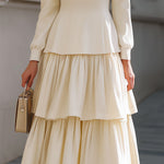 Elegant Ivory Peplum Tiered Midi Dress