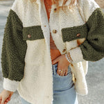 Autumn and winter long-sleeved double-pocket color-block loose fur coat